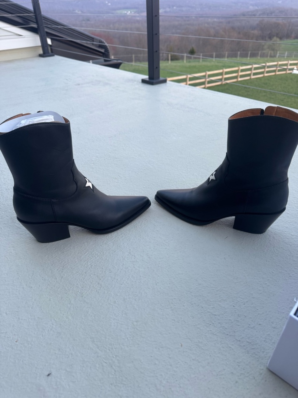 Dior Black Leather Western Ankle Boots with White Star